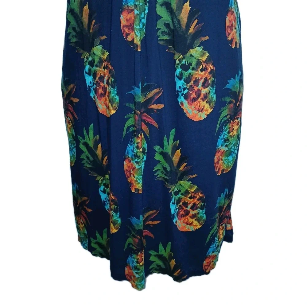 Kate Landry Tropical Dress XL Blue Women Pineapple Hawaii Resort Vacation Fruit